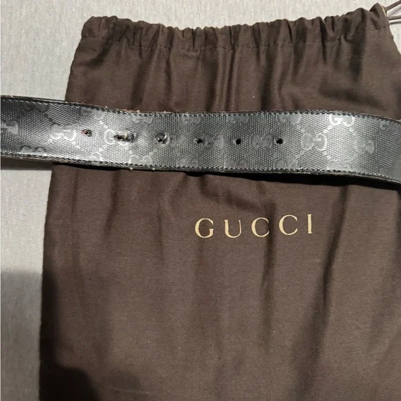 Gucci Black Monogram Belt with Brown Pouch - Picture 3 of 4